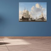 Wanddecoratie / Schilderij / Poster / Doek / Schilderstuk / Muurdecoratie / Fotokunst / Tafereel Hollandse schepen op een kalme zee - Willem van de Velde (II) gedrukt op Geborsteld aluminium