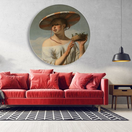 Wanddecoratie / Schilderij / Poster Meisje met een brede hoed - Caesar Boëtius van Everdingen (rond)