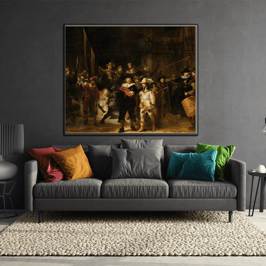 Wanddecoratie / Schilderij / Poster / Doek / Schilderstuk / Muurdecoratie / Fotokunst / Tafereel Nachtwacht - Rembrandt van Rijn gedrukt op Geborsteld aluminium