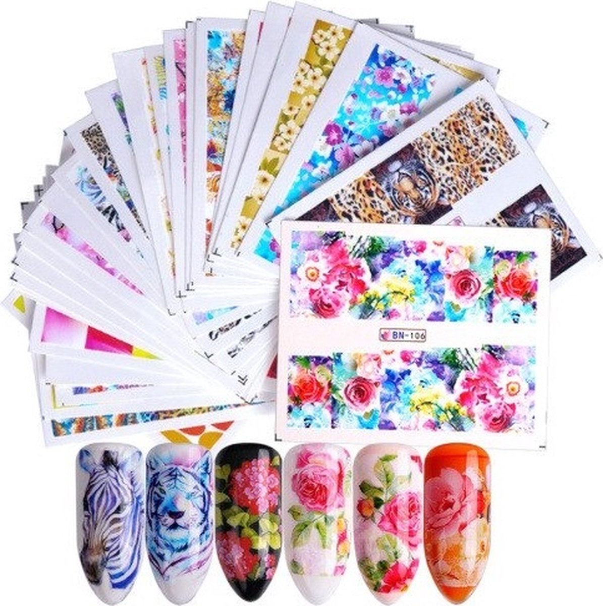 Goedkoopste 40 Stuks Nagelstickers – Nail Art Stickers – Rozen & Dierenprints