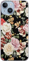Casimoda® hoesje - Geschikt voor iPhone 14 Plus - Bloemen flowerpower - Siliconen/TPU telefoonhoesje - Backcover - Bloemen - Zwart