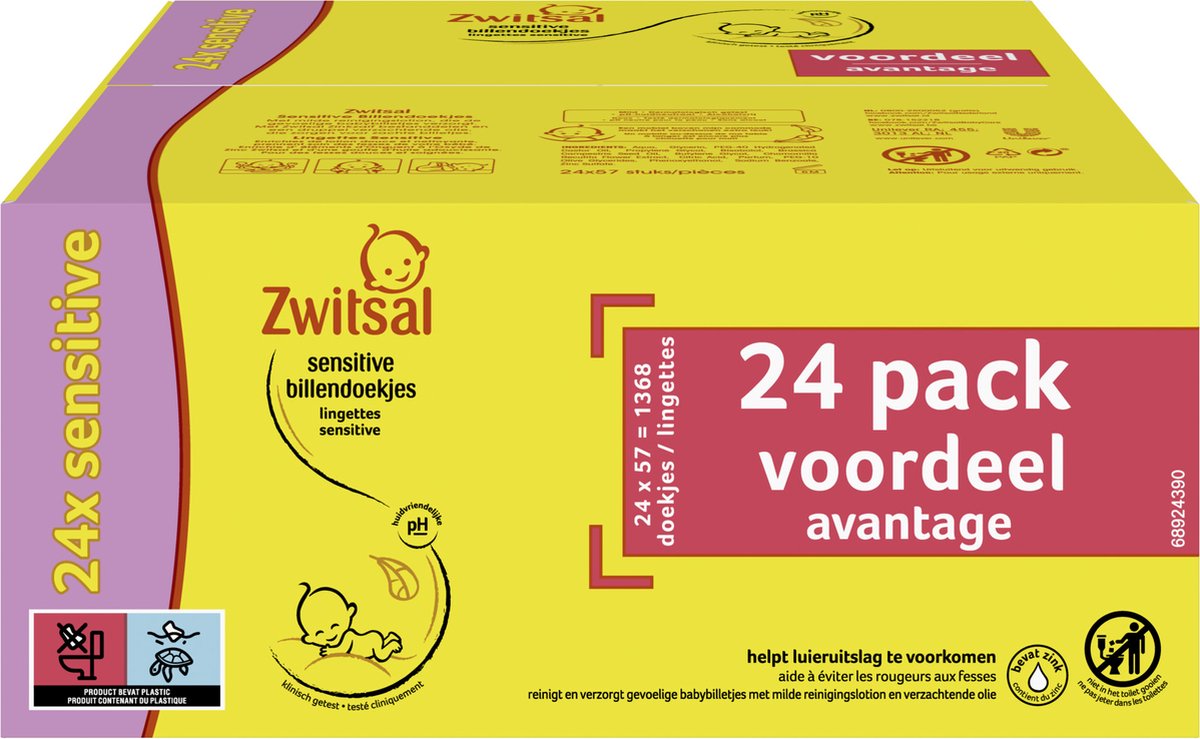 Zwitsal Baby Sensitive Billendoekjes Alcoholvrij - 1368 doekjes -  Voordeelverpakking | bol.com