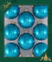 Bellatio Decorations Kerstballen - 8st - glazen - tropical aqua blauw - 7 cm