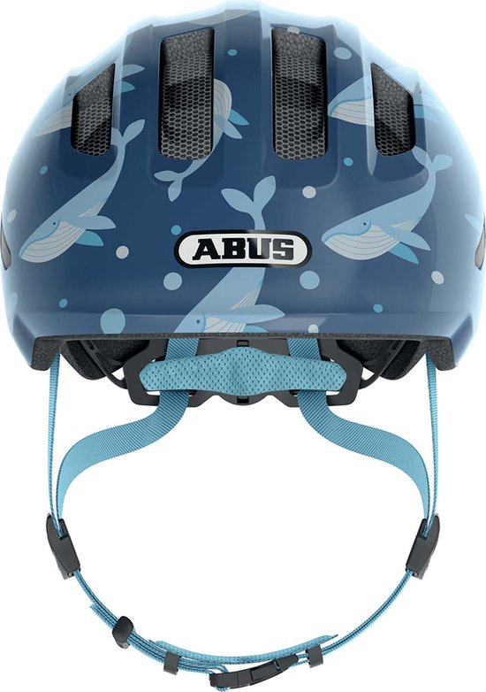 ABUS kinderhelm Smiley 3.0 - fietshelm met diepe pasvorm, kindvriendelijke ontwerpen en ruimte voor een vlecht - voor meisjes en jongens - blauw met walvispatroon, maat M van ABUS — afbeelding 3