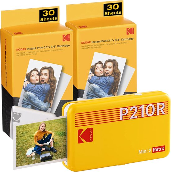 Kodak Mini 2 Retro 2in1 Photo Printer Yellow + 60 Sheets Bundle