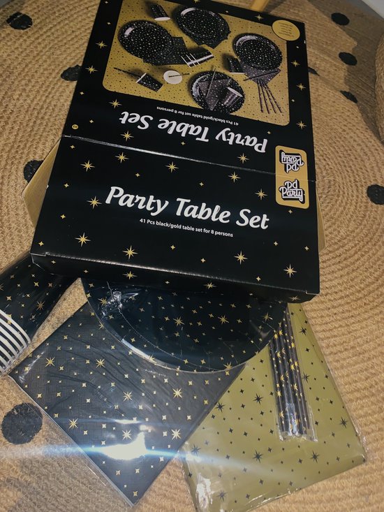 Party Set Goud & Zwart wegwerpservies bordjes & bekers rietjes
