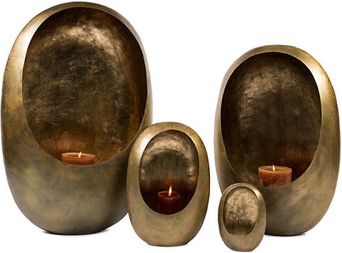 Tealight Holder Standing Egg Gold Ø49 x H74 cm