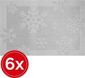 Kerst Placemat - 6 stuks Placemats - Zilver Sneeuwvlokken