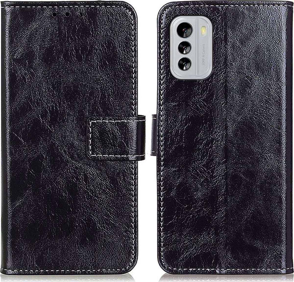Mobigear Telefoonhoesje geschikt voor Nokia G60 5G Hoesje | Mobigear Basic Bookcase Portemonnee | Pasjeshouder voor 3 Pasjes | Telefoonhoesje voor Pinpas / OV Kaart / Rijbewijs - Zwart