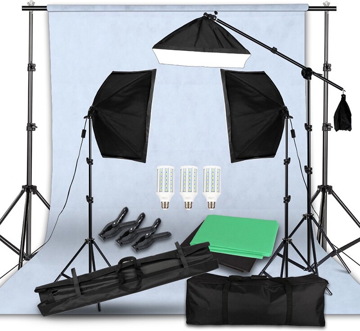 THA Fotografie Studio Set - Complete Set - Fotostudio - LED Softbox - Paraplu - Lampen - Studio Lampen - Achtergronddoek - 4 Kleuren - THA