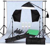 THA Fotografie Studio Set - Complete Set - Fotostudio - LED Softbox - Paraplu - Lampen - Studio Lampen - Achtergronddoek - 4 Kleuren