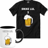 Dikke lul 3 bier - Bier kleding cadeau - bierpakket kado idee - grappige bierglazen drank feest teksten en zinnen - T-Shirt met mok - Dames - Zwart - Maat XXL
