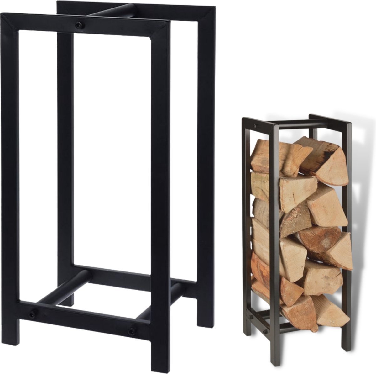 relaxdays bois de chauffage rack noir - stockage de bois haut