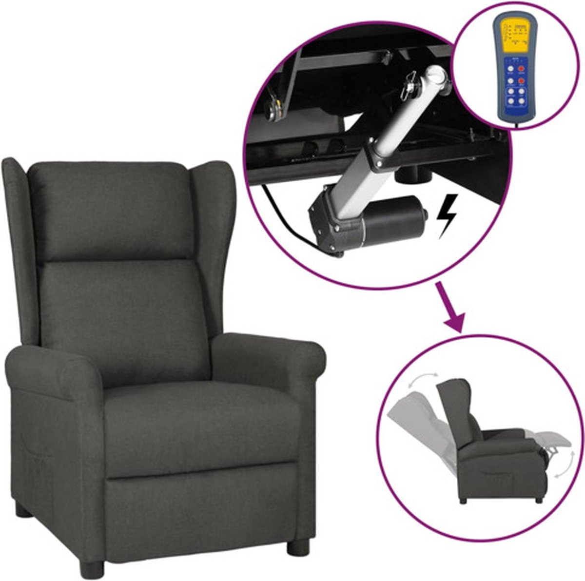 vidaXL Fauteuil - verstelbaar - elektrisch - stof - grijs Donkergrijs