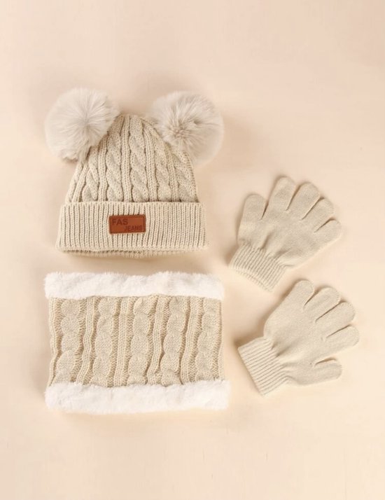 Bonnet, écharpe et gants d'hiver - couleur crème - enfant 2-5 ans - Cadeau  enfant -... | bol.com