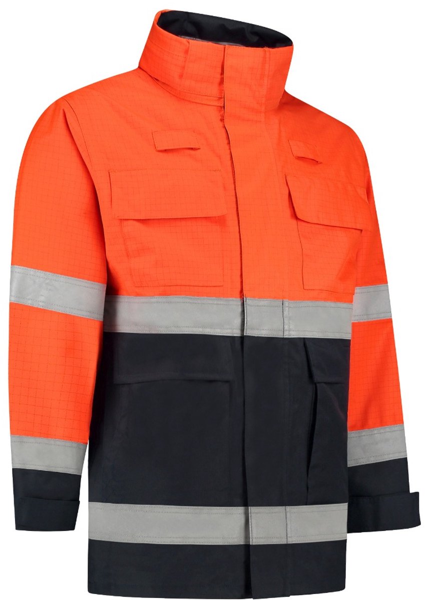 Dapro Safety Infinity Multinorm Regenjas - Maat 2XL - Marineblauw/Hi-Vis Oranje - Vlamvertragend , antistatisch en chemicaliën resistent - Doorwerkjas