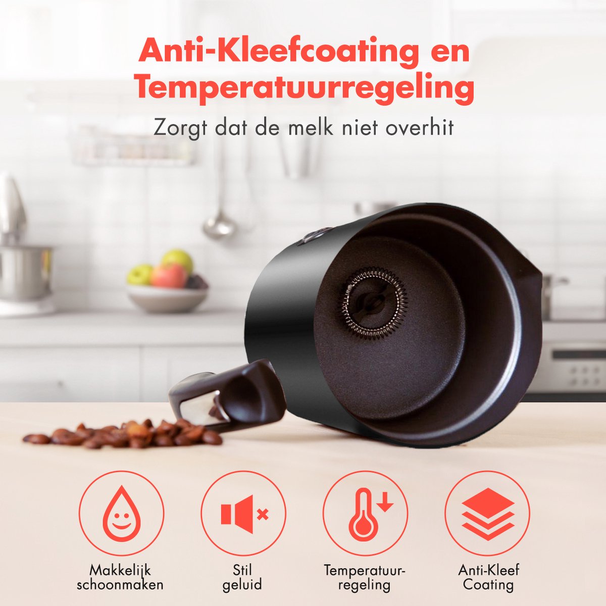 KitchenBrothers Elektrische Melkopschuimer - Melkklopper - BPA- & PFAS-Vrij - 240 ml - Voor Cappuccino en Latte - Handige Melkschuimer - Zwart — cadeau in Kookcadeaus - foto 3