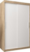 InspireMe - Kledingkast met 2 schuifdeuren, Modern-stijl, Kledingkast met planken (BxHxD): 120x200x62 - TORM 120 Sonoma Eik + Wit Mat