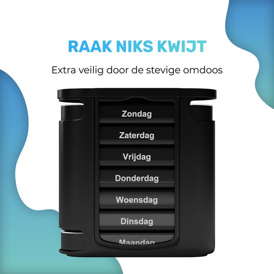 GEASY Pillendoos 7 Dagen 4 Vakken - Stevige Sluiting - Nederlandstalig - Zwart - Medicijndoosje 7 dagen – Pillendoosjes 7 dagen 4 vakken – Pillendoosje