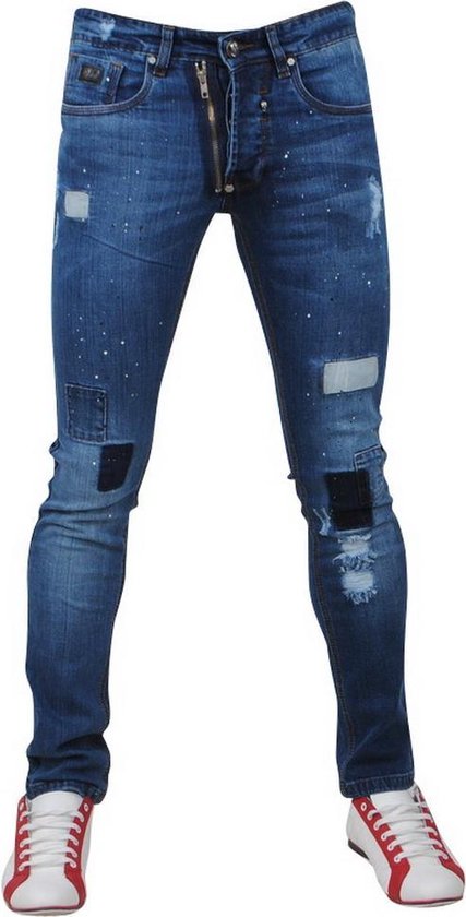 Bravo Jeans - Heren Jeans - Paint Splash - Slim Fit - Stretch - Lengte 32 -  Denim Blue | bol.com