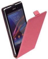 Leder Flip Cover Hoesje Sony Xperia Z1 Flip Case Roze