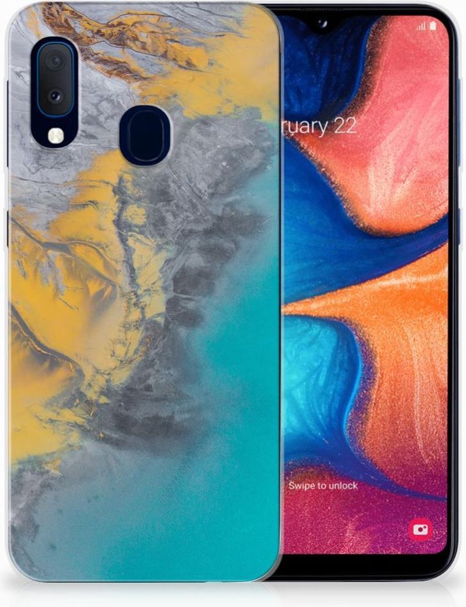 Samsung Galaxy A20e TPU Siliconen Hoesje Marble Blue Gold