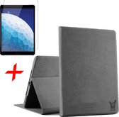 Apple iPad Air 10.5 (2019) Hoes + Screenprotector - Canvas Eco Leer Smart Book Case Hoesje - iCall - Grijs