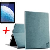 Hoes geschikt voor Apple iPad Air 10.5 (2019) + Screenprotector - Canvas Eco Leer Smart Book Case Hoesje - iCall - Blauw