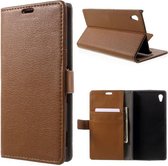 Litchi Cover wallet case hoesje Sony Xperia X Performance bruin