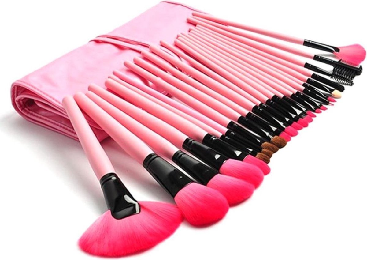 Professionele Make-up Kwastenset - 24 delig – in Luxe Etui – Roze