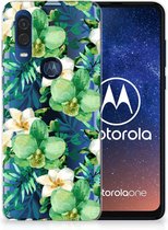 Coque Téléphone pour Motorola One Vision TPU Silicone Etui Orchidée Verte