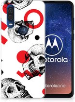 TPU Silicone Bumper pour Motorola One Vision Coque Skull Red