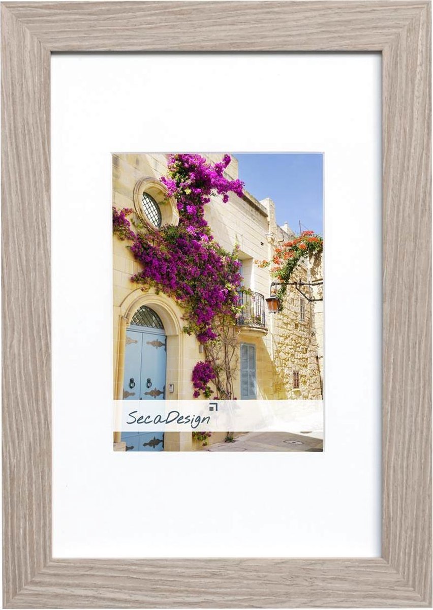 SecaDesign Fino Hout - Fotolijst 40x60 / 30x45 cm fotomaat met passe-partout - Grijs Eikenkleur