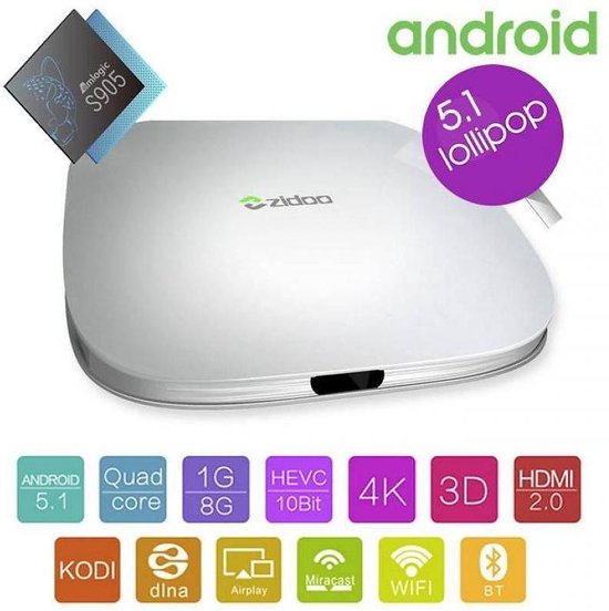 Zidoo X5 Android TV Box - 4K x 2K, H.265, Android 5.1, Penta Core Amlogic  S905 CPU,... | bol.com