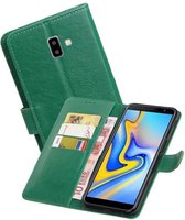 Zakelijke Book Case Telefoonhoesje Geschikt voor de Samsung Galaxy J6 Plus - Portemonnee Hoesje - Pasjeshouder Wallet Case - Groen