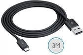3 meter Micro USB 2.0 oplaad en data kabel voor Sony Ericsson Aspen - zwart