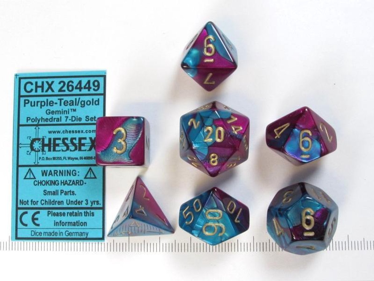 Chessex Gemini Paars-Teal/goud Polydice Dobbelsteen Set (7 stuks)