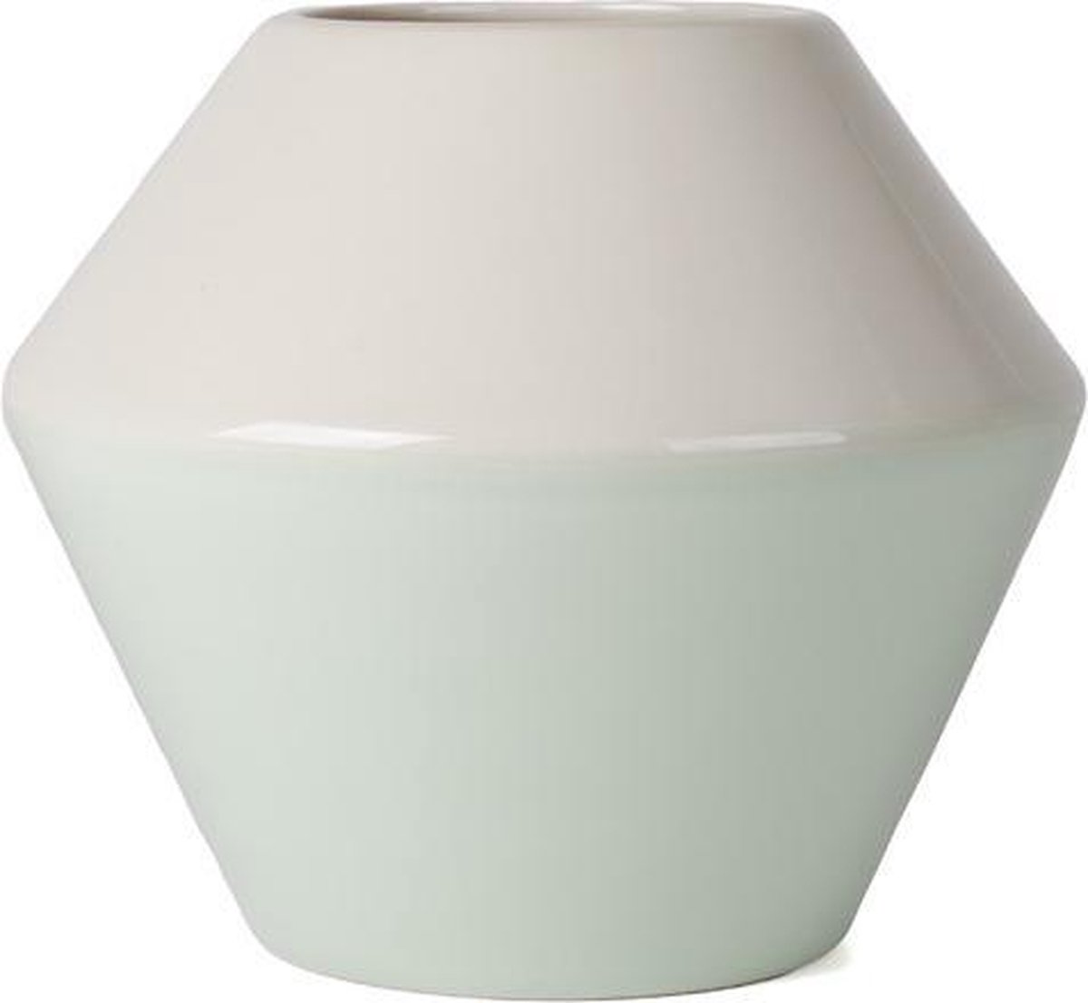 Handgemaakte Keramiek Vaas Fairtrade - Duodip Glazuur - Mintgroen/Crèmewit - ø13 x H13 cm