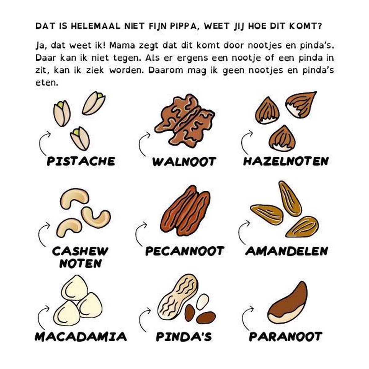 Pippa mag geen nootjes uitleg voor kinderen met een notenallergie, Denise Harsveldt...