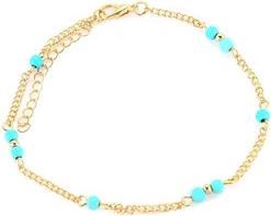 Armbandjes direct - Enkelbandje Turquoise kralen goudkleurig - Myfinto