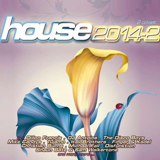 House 2014-2 2 cd-set met artwork van een gele lelie met blauwe bladeren en een lieveheersbeestje.