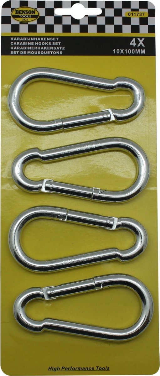 Karabijnhaak - Karabijn - Karabijnhaken - Musketon - Musketonhaak - Musketonhaken - 10x100 mm - 4 St