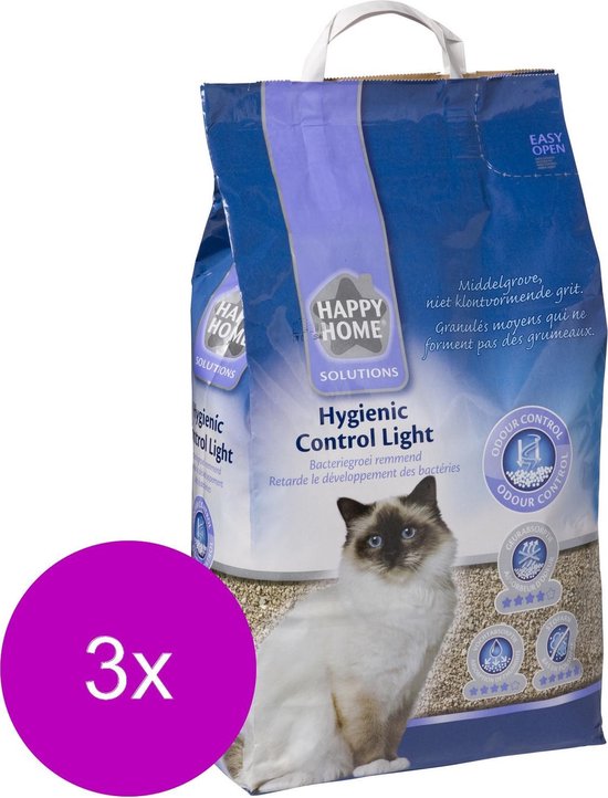 Happy Home Solutions Hygienic Control Light Litière pour chat 3 x