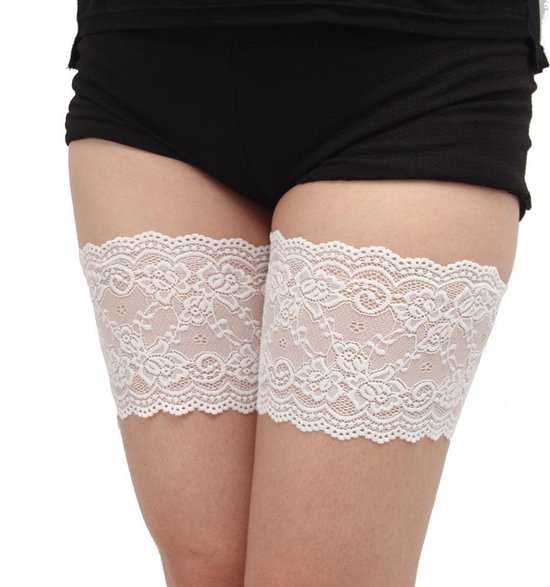 Kanten Anti Schuur Kousenband - 68/73 cm - Wit - Stijl A