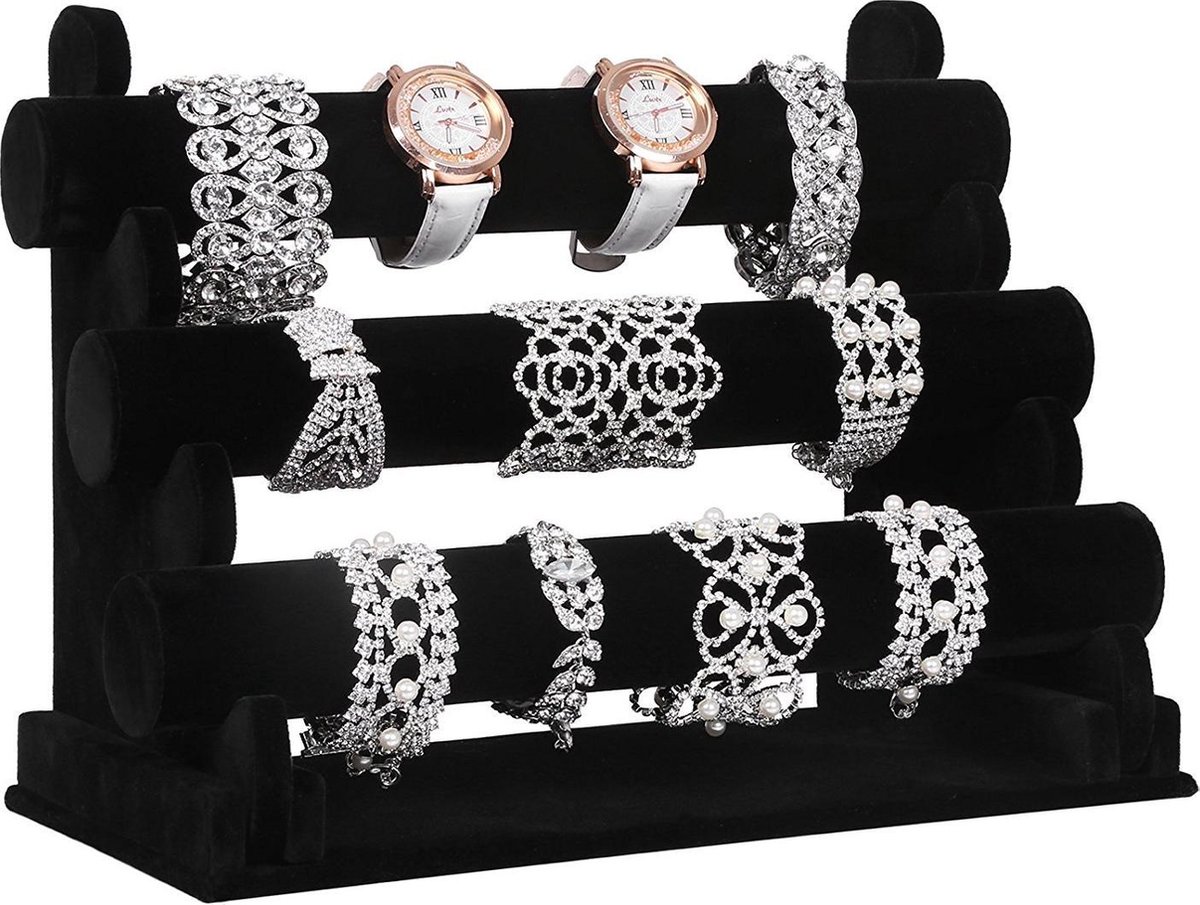 Luxe Sieraden Display - Horloge Ketting Armband Standaard Houder - Juwelen Sieradenstandaard Fuweel - Zwart