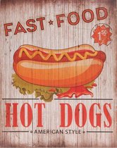 Wandbord retro / Muurplaat Vintage / Reclamebord Steak House Hot Dogs American Style