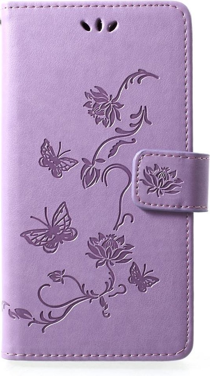 Bloemen & Vlinders Book Case - Geschikt voor Huawei P30 Lite Hoesje - Paars