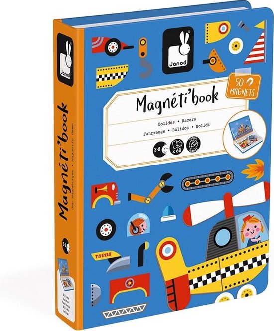 Afbeelding van Janod magneetboek Racers voertuigen 68st 3-8jr speelgoed