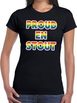 Proud en stout gaypride t-shirt zwart met regenboog tekst voor dames -  Gay pride/LGBT kleding S