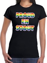Proud en stout gay pride t-shirt zwart voor dames S